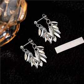 精致麦穗银色流苏树叶耳环氛围感耳钉轻奢复古设计高级感小众耳饰