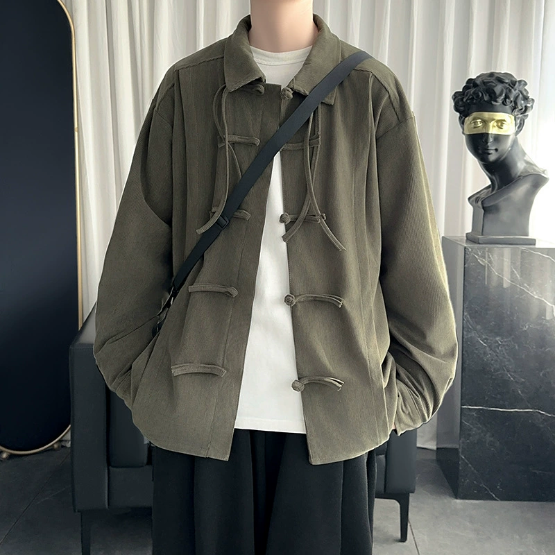 Мужская рубашка в китайском стиле с длинным рукавом, весна 2025, в наличии, оптом, бесплатная доставка