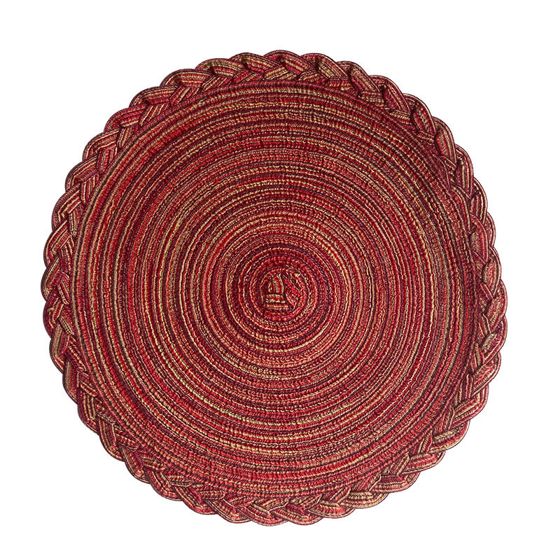 Mantel Individual Navideño de Hilo de Algodón Sintético, Tapete Trenzado Aislante del Calor, Posavasos Redondo Semielaborado, Tapete de Ramio Transfronterizo