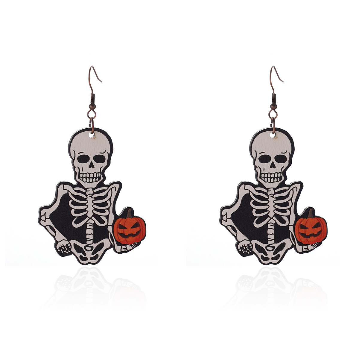 14g Weight Iron Ear Needle Material Drop Earrings Classification 1 Pair Quantity Party, Festival, Street Occasion Wood Material Halloween Festival ghost, Spider, Skull Pattern Women's Gender Hip-Hop, Funny Style 1 Pair Halloween Hip-Hop Funny Ghost Spider Skull Wood Drop Earrings 17