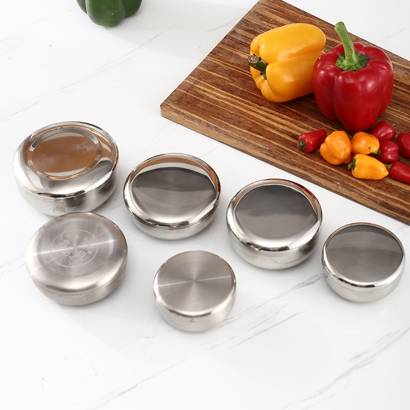 Pk7J304 Stainless Steel Korean Single-Layer Bowl with Lid Sample Box Restaurant Rice Bowl Steamed Rice Bowl Side Dish Bowl Food