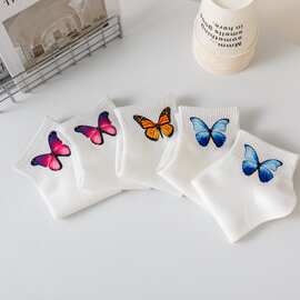 跨境专供棕榈蝴蝶angel天使街头运动中筒潮袜男女烫印袜子