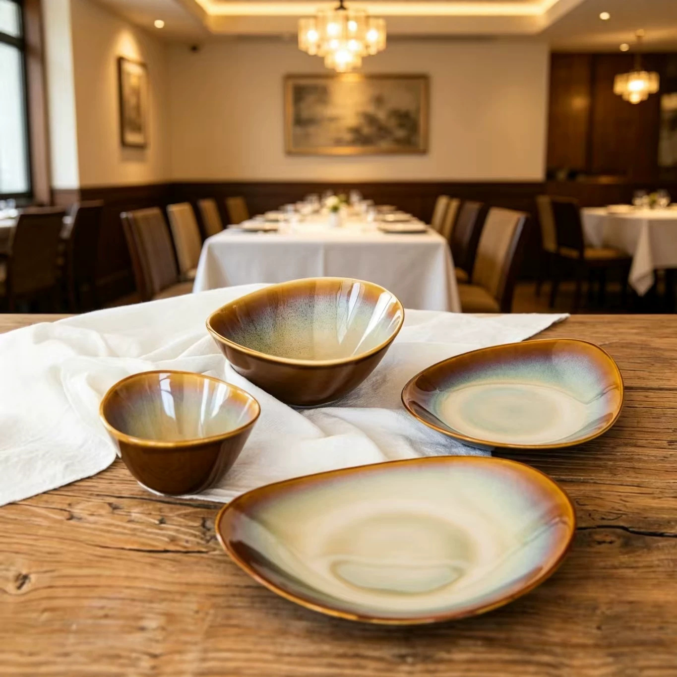Tazón de cerámica para ensalada, plato de sopa, plato irregular para hotel y uso doméstico, Luzhuang LZ Bangkok, color marrón miel.