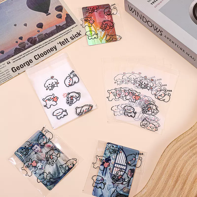 跨境ins风卡通星星小猫线条狗OPP印花自粘袋自封袋拍立得打包袋