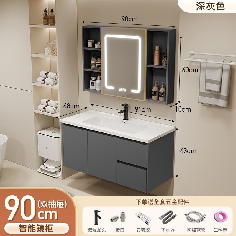 Gabinete de baño de aluminio inteligente espacial grueso combinación lavabo lavabo en cerámica lavabo fábrica de inodoro al por mayor