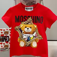 MOSCHINO trendy brand spring and summer new item round neck pullover parent-child style teddy bear t-shirt short sleeved couple style