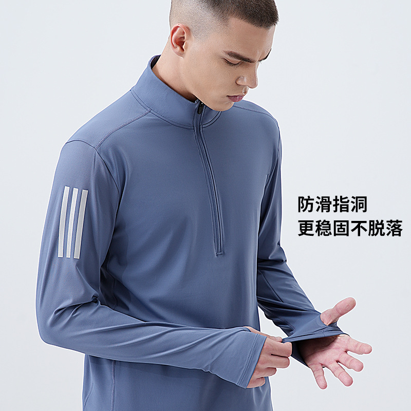Hombre fitness ropa de alta elasticidad secado rápido mangas largas correr ropa deportiva de ciclismo entrenamiento de cuello medio cremallera camiseta