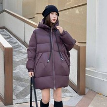 两绳扣中长款2025冬季白鸭绒羽绒服女宽松加厚保暖时尚韩版外套