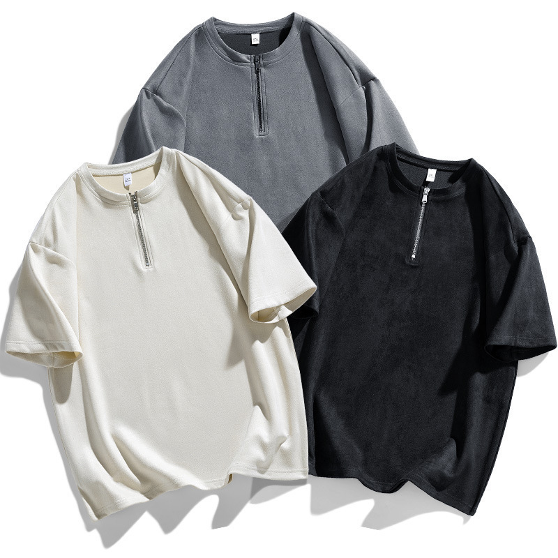 Camiseta de cuello redondo de camiseta de camiseta de manga corta de gamuz de moda de verano para hombres, camiseta de polo con semicirremela para niños, camiseta de camiseta de camiseta