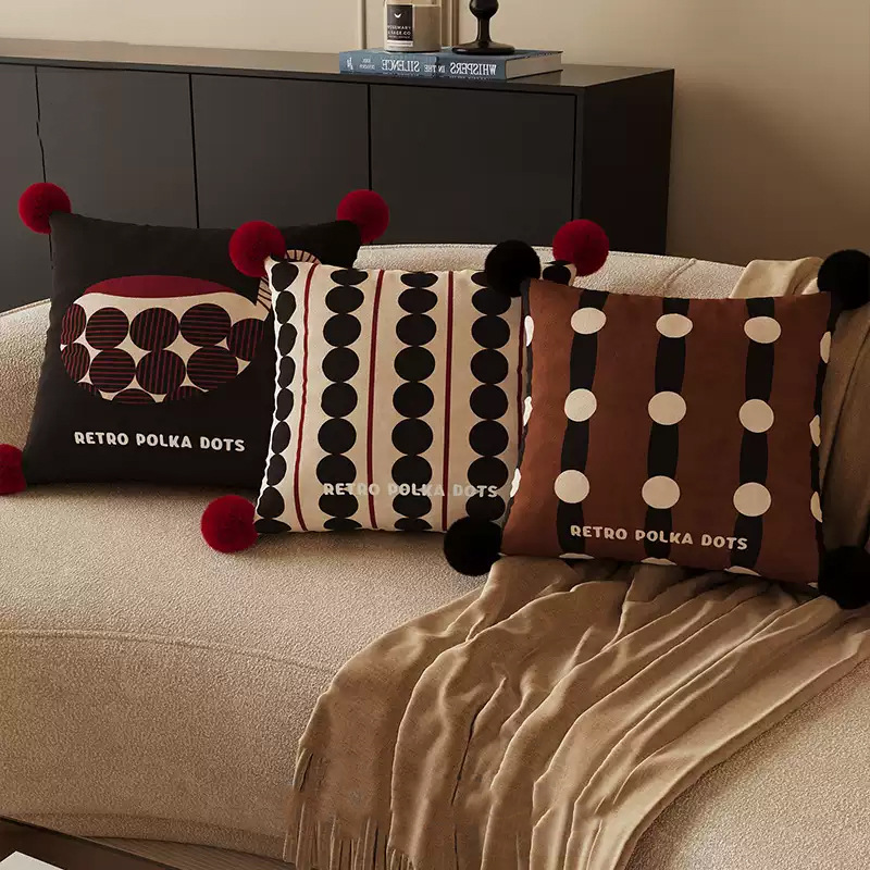 Retro Polka Dot Stripesd Pillow Living Room Sofa Decoration Square Removable Pillowcase Bedside Pillow Car Cushion