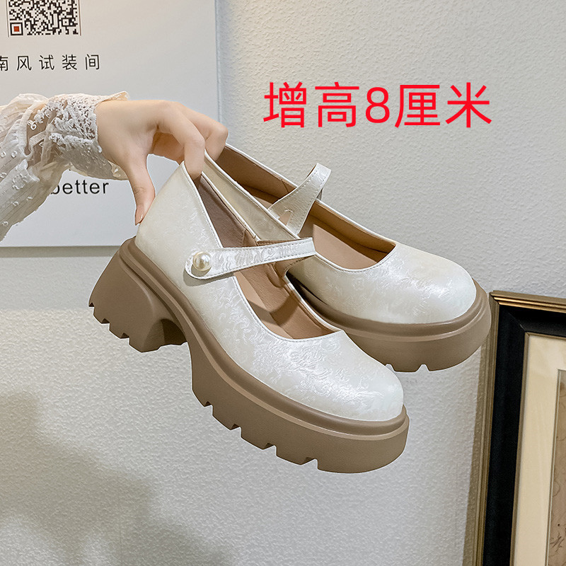 메리 제인 여성 신발 하이힐 싱글 레이어 신발 Guofeng 얕은 입 스몰 사이즈 2024 두꺼운 단독 높이 8cm 323334