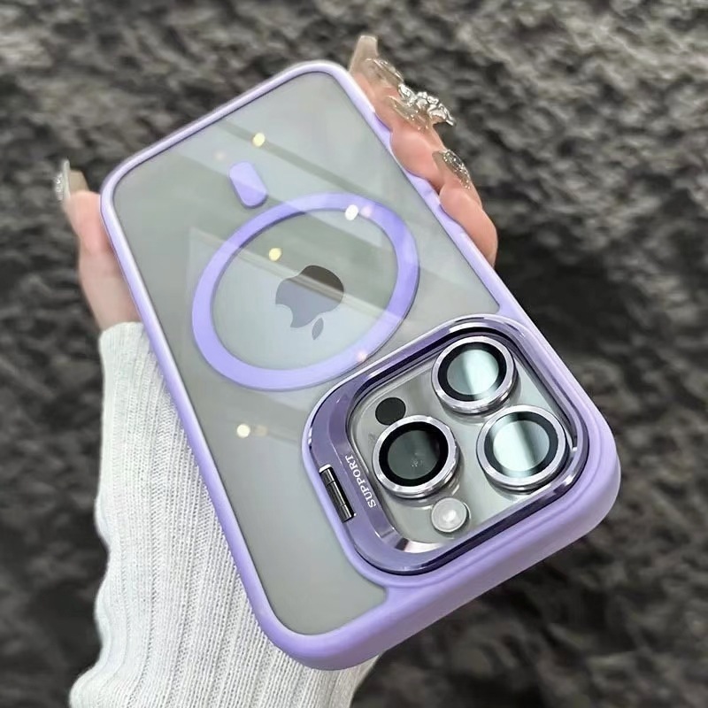 越境対応 Apple 17promax 携帯電話ケース iPhone16 マグネット式レンズスタンド 15 アクリル製耐衝撃カバー|undefined