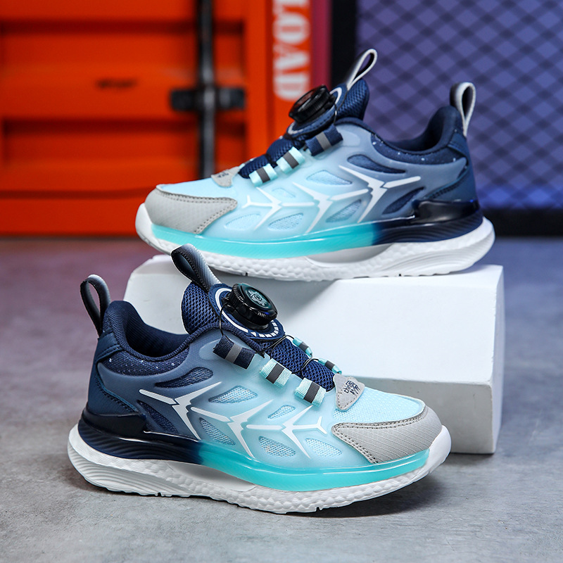 Chaussures de sport respirantes en maille pour garçons, chaussures de basket-ball tendance avec bouton rotatif, nouvelle collection automne 2023_voghion.com