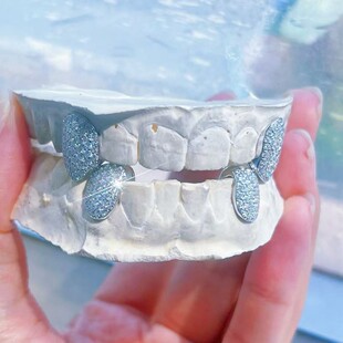 European and American Cross-Border Hip-Hop Upper and Lower Tiger Tooth Braces for Women, 925 Silver Full Diamond Moissanite Hip-Hop Fashion Full Diamond Braces for Men