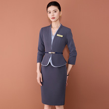 春秋职业女连衣裙气质时尚白色西装主持人正装美容师美容院工作服