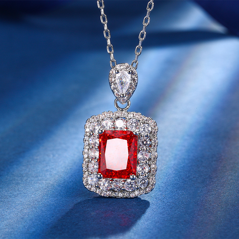 Otoño e invierno nuevo Zhuang Sheng joyería de alto carbono diamante hielo flor corte cobre incrustaciones chino cubo rojo azúcar traje mujer piedra principal 8*10