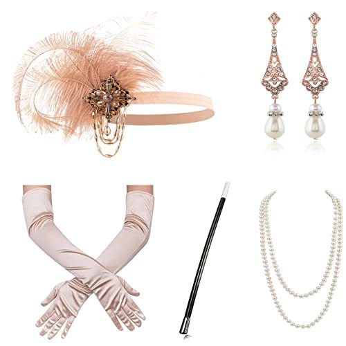 1920s Flapper Headband 羽毛发带舞会派对聚会头带耳环项链手套