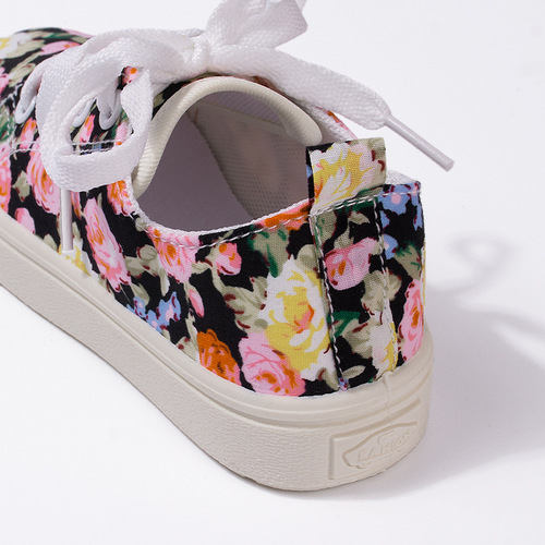 Spring Cute Floral Lace-Up Canvas Shoes Leisure Soft Soles for Big Kids and Toddlers