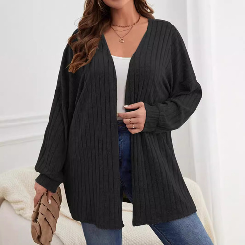 Women's Knit Open Cardigan Top, Plain Color, Loose Fit, Long Sleeve for Autumn/Winter in Europe and America