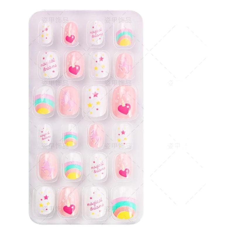 Finished Nail Patches for Kidsren, 24 Patches, Cartoon Christmas Fake Nails, Removable Nail Stickers with Adhesive Backing
