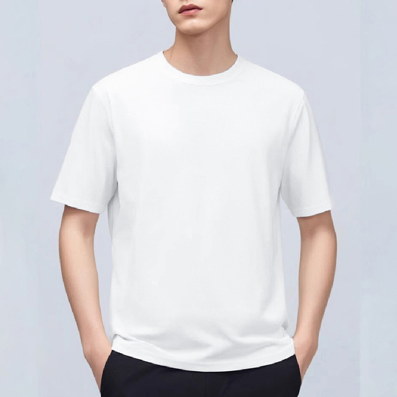 Pure Cotton T-shirt Men's Short-sleeved Solid Color White Top Clothes Summer Half-sleeved Loose Trendy All-match Round Neck Cotton T-shirt
