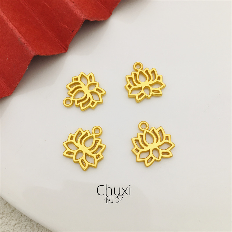 Ancient Gold-Colored Hollow Lotus Small Pendant DIY Creative Jewelry Accessory Bracelet Hand Rope Hanfu Accessory