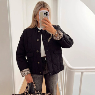 2025 Cross-Border European and American Clothing Cotton Jacket Spliced ​​Leopard Print Loose American Fashion Comfortable Retro Casual Jacket