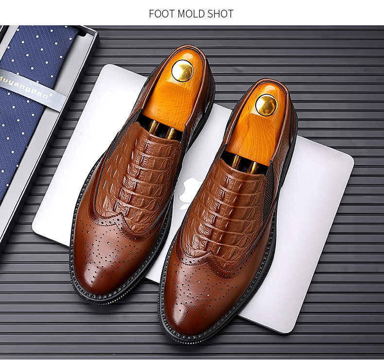 Giày da nam công sở Oxford cổ điển làm thủ công, da bò thật, mũi tròn, cổ thấp — PZ7103 màu nâu, PZ7103 màu đen chi tiết 21