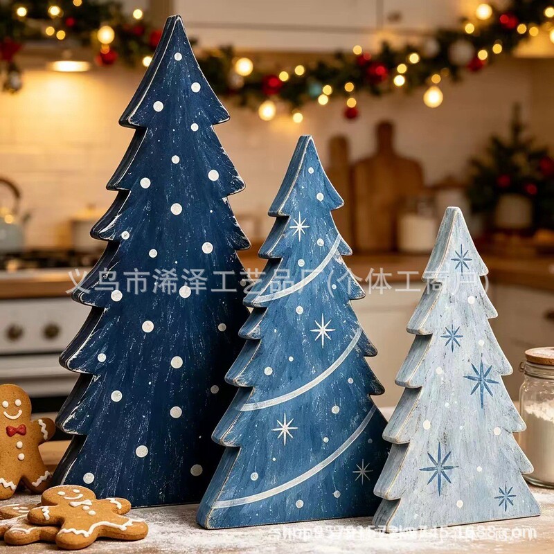 Cross-border Christmas decorations, wooden star-shaped Christmas tree ornaments, home desktop decorations, window display scene arrangements