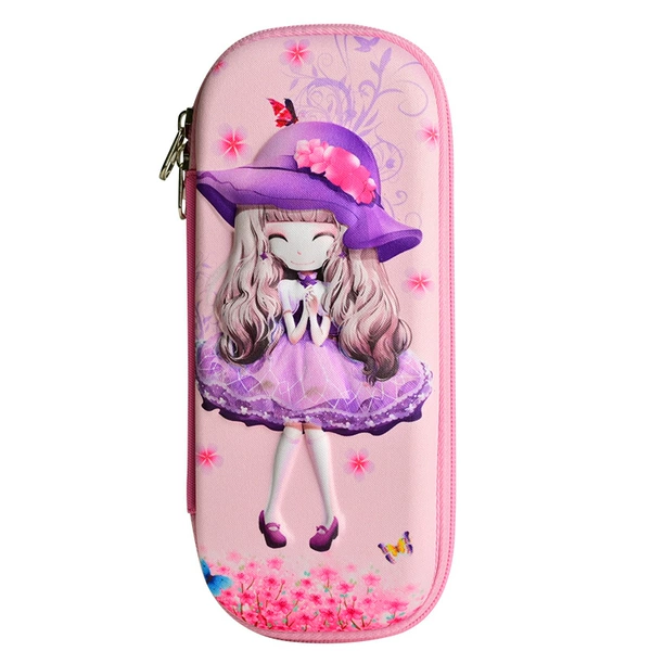 3D pink and purple hat girl on cloth