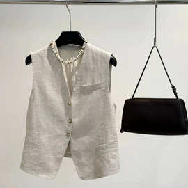 请果断收，秒收！搭配度狂高燕麦色亚麻马甲女独特叠穿马夹外穿女