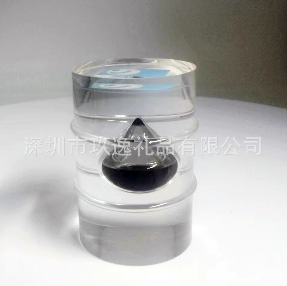 定制水晶胶内埋油胆亚克力油桶树脂内嵌油滴纸镇石油公司礼品摆件