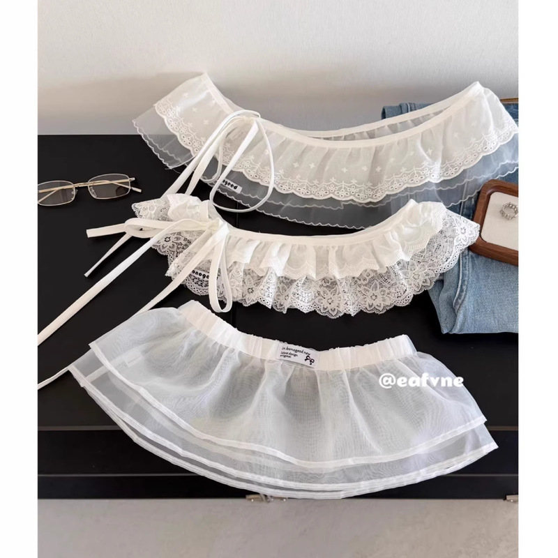French Ballet-Style White Lace Layered Skirt with a High-End Feel, Faux Two-Piece Fashion Waist Accessory Short Skirt French Ballet-Style White Lace Layered Skirt with a High-End Feel, Faux Two-Piece Fashion Waist Accessory Short Skirt