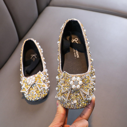 Princess Shoes for Girls  Spring and Autumn New Soft Sole Children's Shoes Children's Shoes with Water Diamonds and Bowknots Baby Girl's Single Shoes