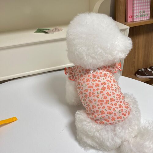 Bow floral small flying sleeve vest dog clothes cat universal teddy summer thin spring and autumn pet clothing