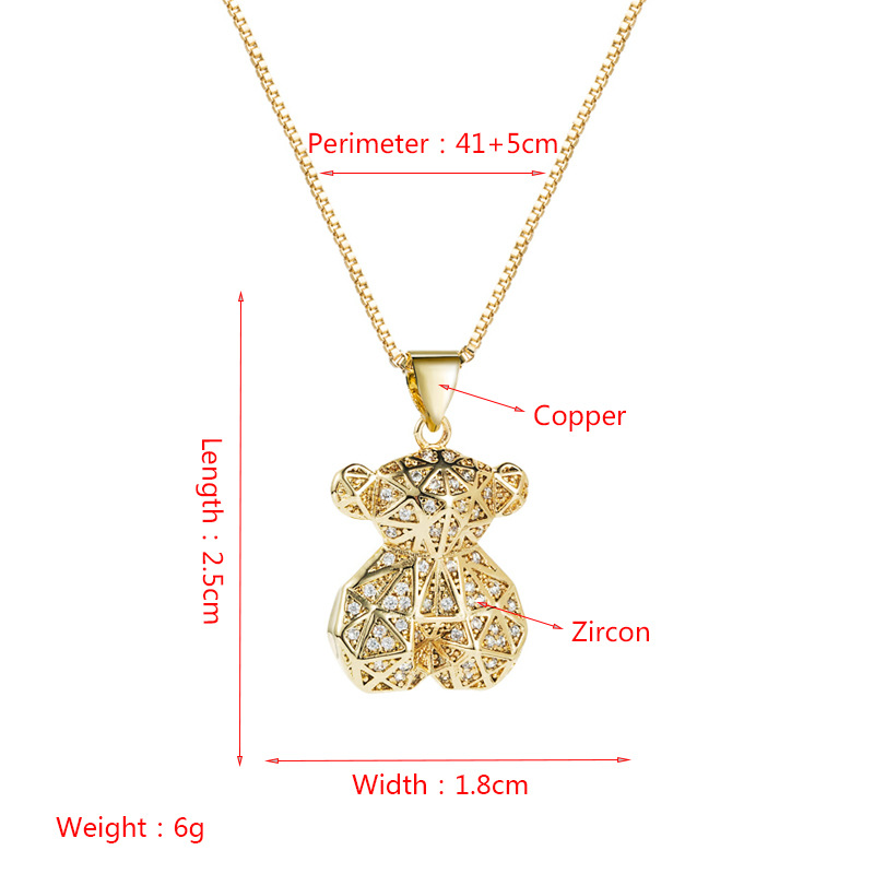 Europe And America Cross Border Copper Plated Gold Micro Inlaid Zircon Bear Exotic Dog Pendant Necklace Ins Internet Celebrity Animal Clavicle Chain display picture 1