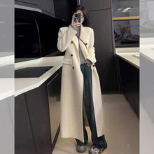 白色正肩双面羊绒大衣女装秋冬款气质过膝长款西装羊毛呢子大衣外