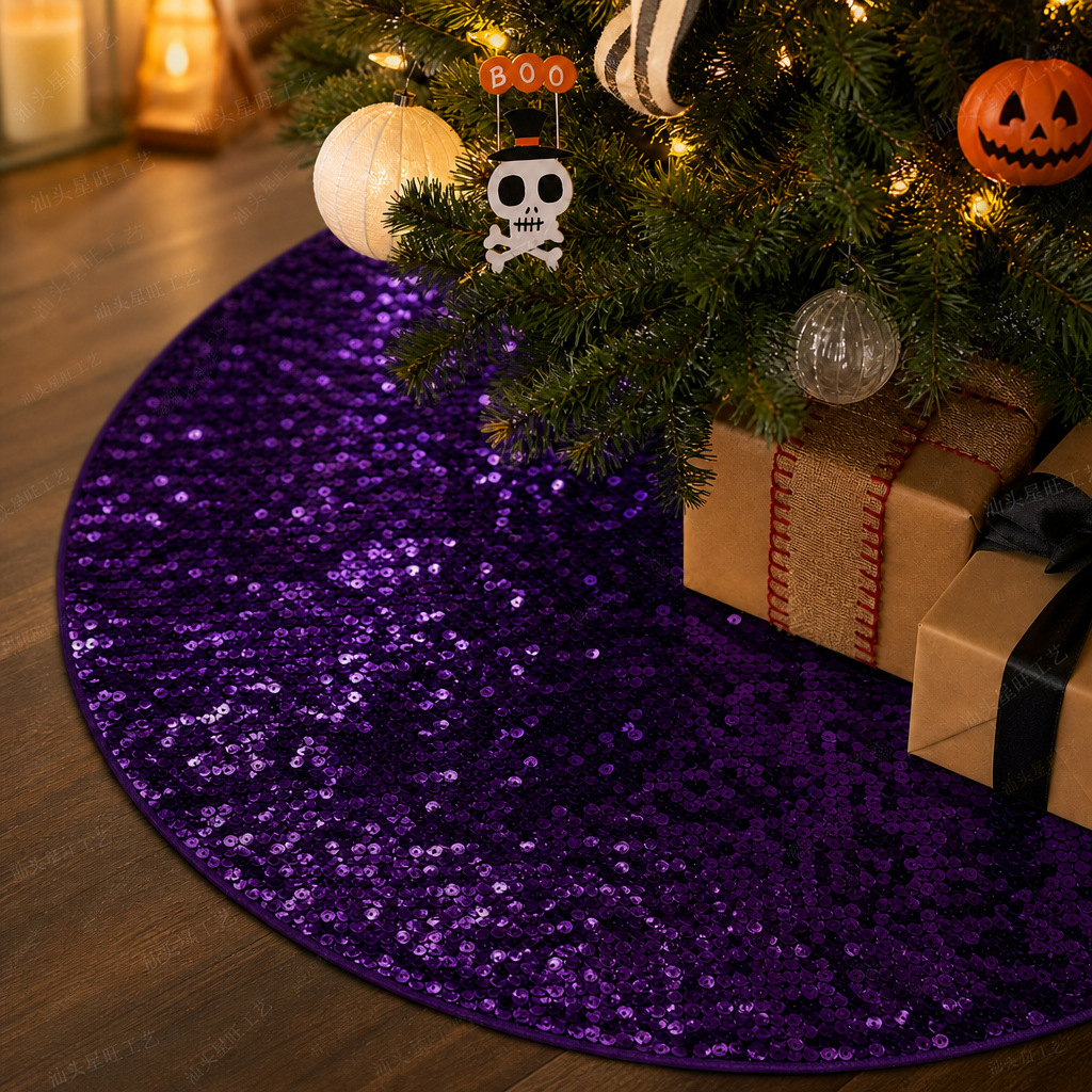 Halloween transfronterizo de alta calidad brillante falda de árbol delantal púrpura creativo de vacaciones de atmósfera accesorios de árbol decoración