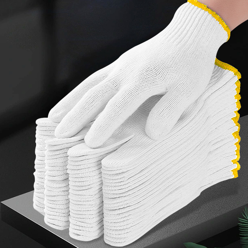 Work protective white wool spun yarn gloves, work plus thick cotton yarn white yarn gloves factory, wear-resistant labor wholesale line