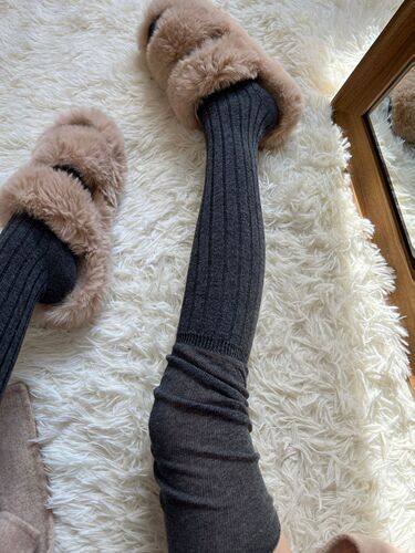 Zhou Meimei Style  Autumn/Winter Dongdaemun Striped Patchwork Unisex Sweet & Cool Pile Socks Women's Knee-High Socks
