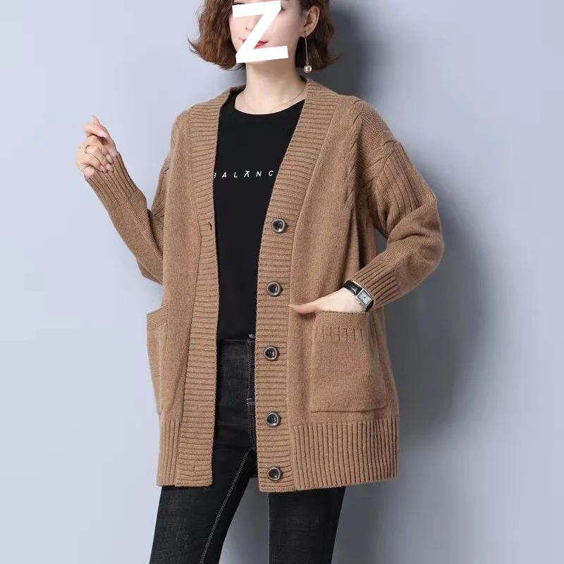 Knitted Cardigan for Women, Mid-Length, Stylish Outerwear for Autumn and Winter, New Plus-Size Loose Sweater Thick Coat for Women