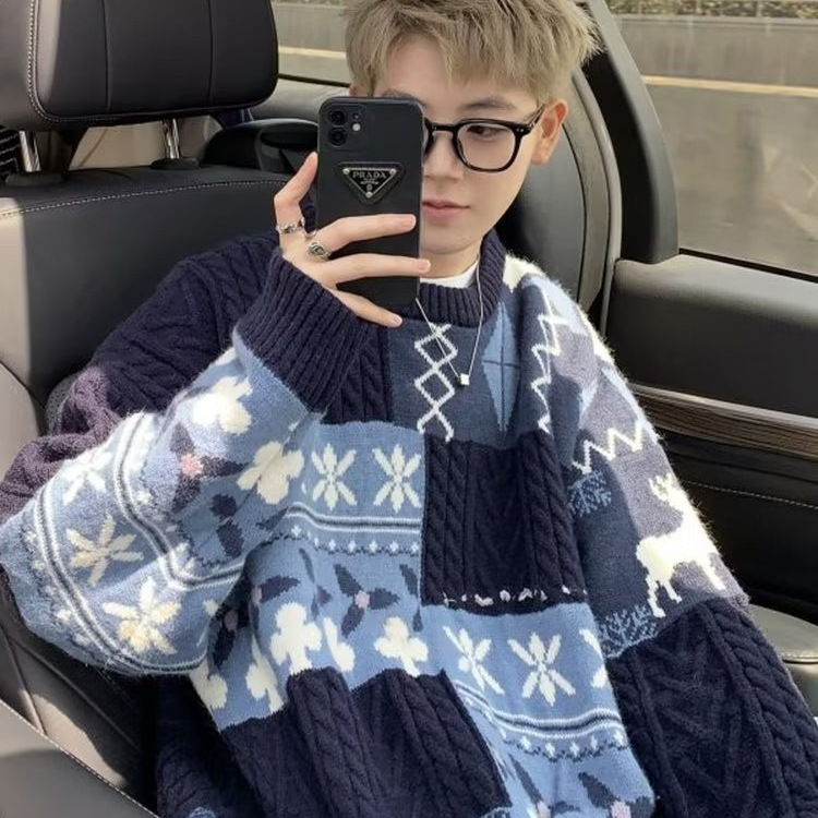 Suéter grueso de invierno de otoño e invierno para hombres, tendencia coreana, suéter de punto japonés suelto, chaqueta de suéter perezoso estilo Hong Kong