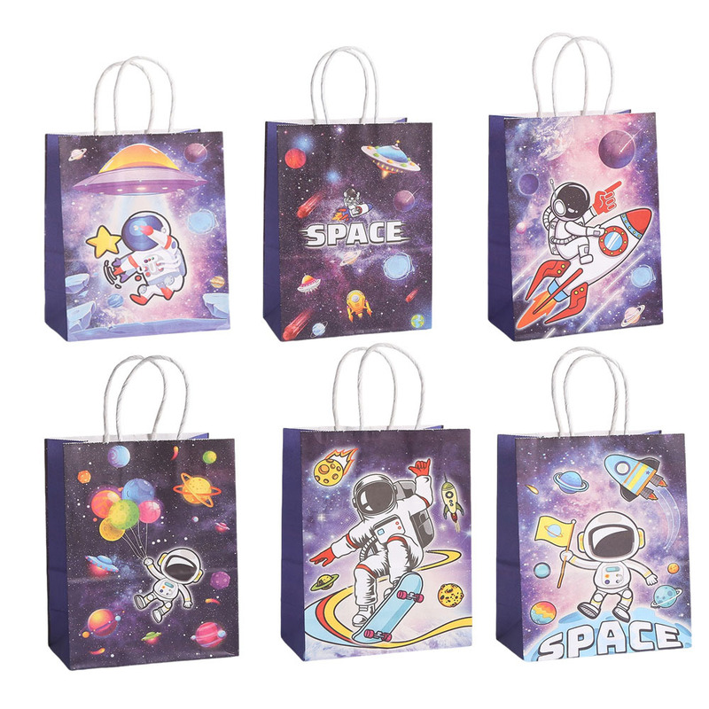Cross-Border New Fashion Cartoon Astronaut Gift Bag Starry Sky Pattern Kraft Paper Bag Birthday Gift Packaging