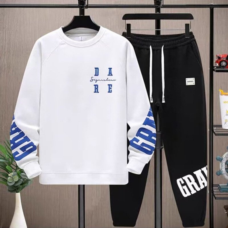 Camisas y menos ropa Traje de suéter de cuello redondo de primavera y otoño de manga larga para adolescentes, traje de dos piezas de deporte y ocio guapo para niños y estudiantes