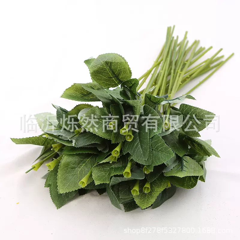 仿真玫瑰花杆丝网花配件带叶玫瑰杆婚礼插花铁丝香皂花杆叶批发
