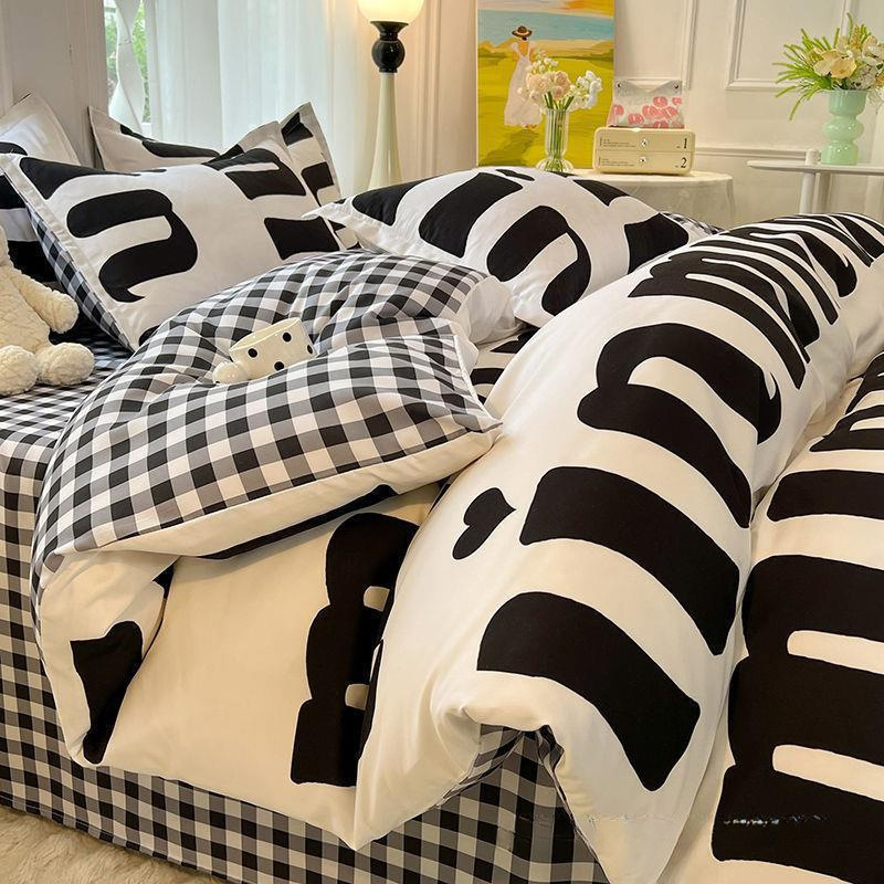 Washed Cotton Simple Bedding Quilt Cover Four-Piece Set Single and Double Student Dormitory Bed Bed Sheets Three-Piece Set Two-Piece Set