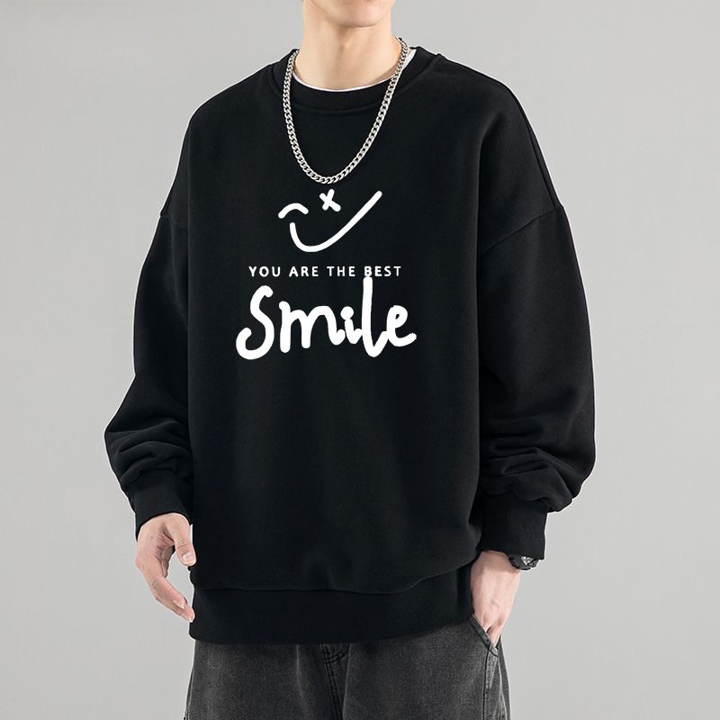 Smiley Face Casual Versatile Couple Sweatshirt Autumn and Winter Loose Hong Kong Style Ins Long-Sleeve Top Trendy Student Ins Jacket