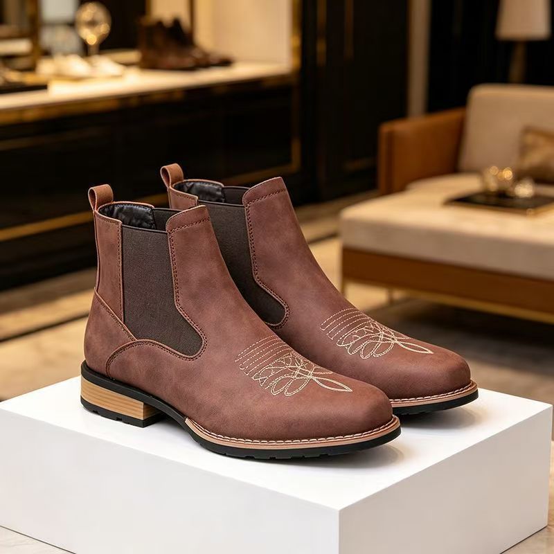 Cher Western-style high-top short boots for men, British-style Martin boots, slip-on, cross-border foreign trade, extra large size 4748 leather boots