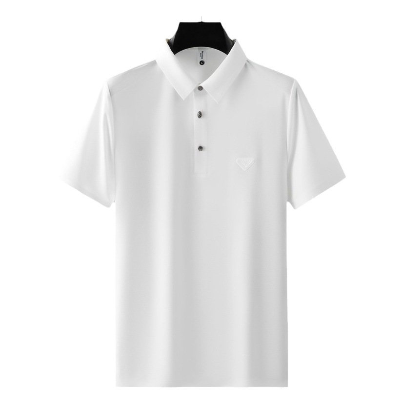 Polo de manga corta sin costuras para hombre, ropa masculina de alta gama, camiseta informal profesional para hombre, top negro de lujo ligero y moderno