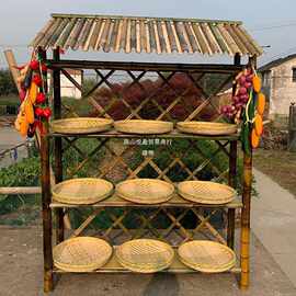 竹货架竹制品农家乐土特产货架竹架饰品展示架带屋顶复古架子饭店